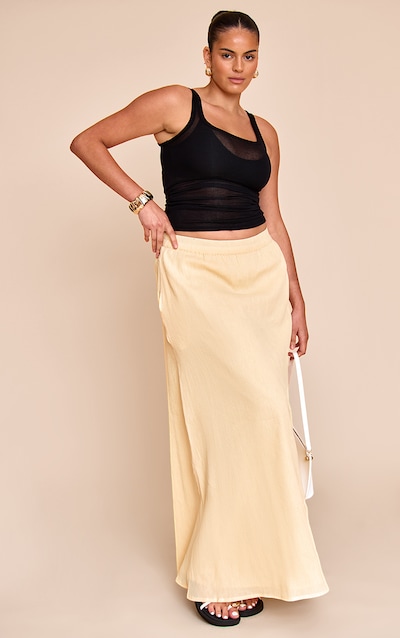 Plus Butter Cream Cotton Cheesecloth Elasticated Waist Maxi Skirt