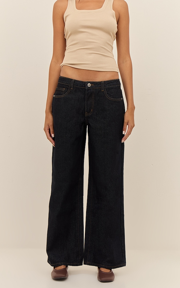 Jean boyfriend indigo foncé à taille basse