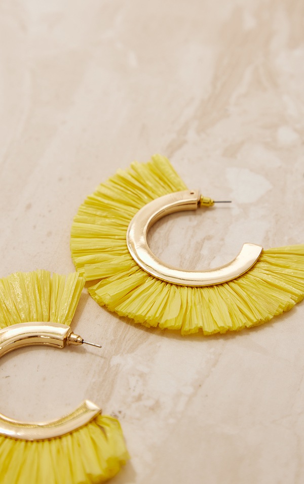 Yellow Raffia Tassel Hoop Earrings PrettyLittleThing USA