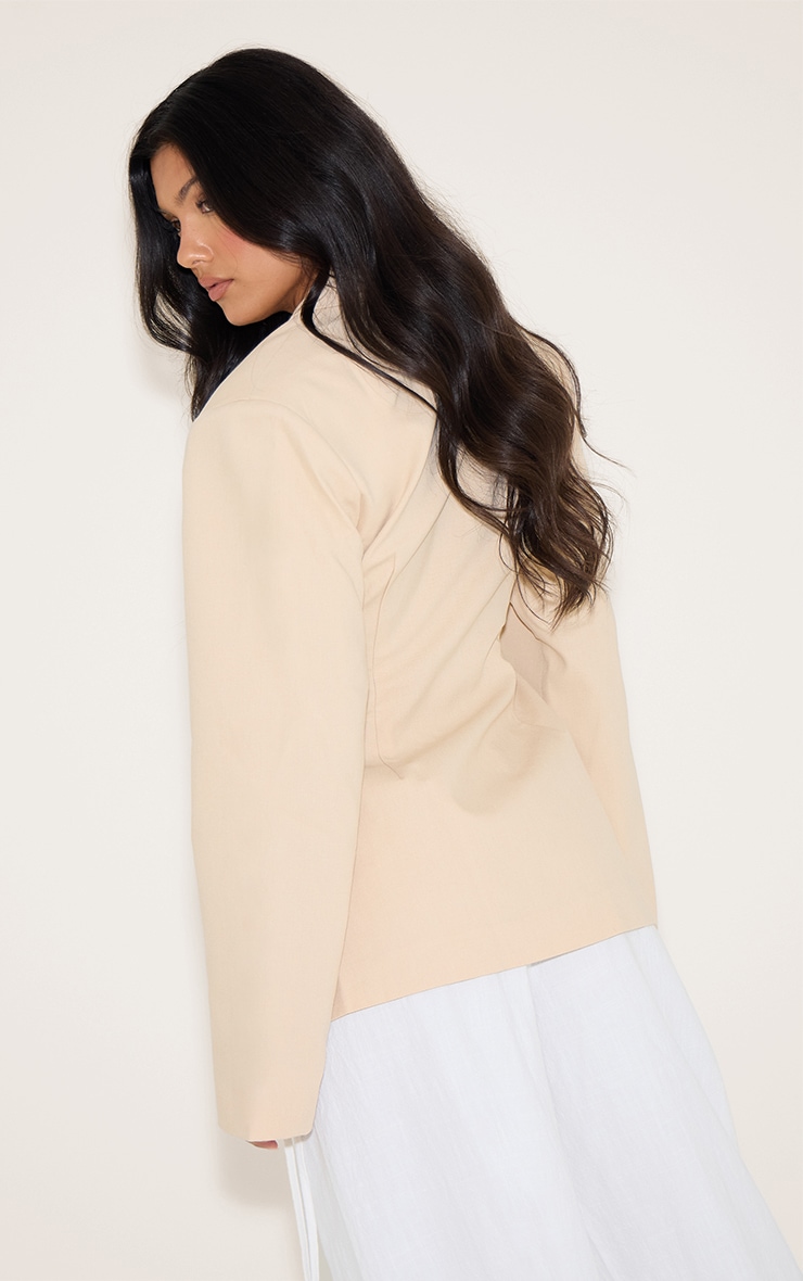 Beige Linen Look Tailored Cinched Waist Blazer image 2