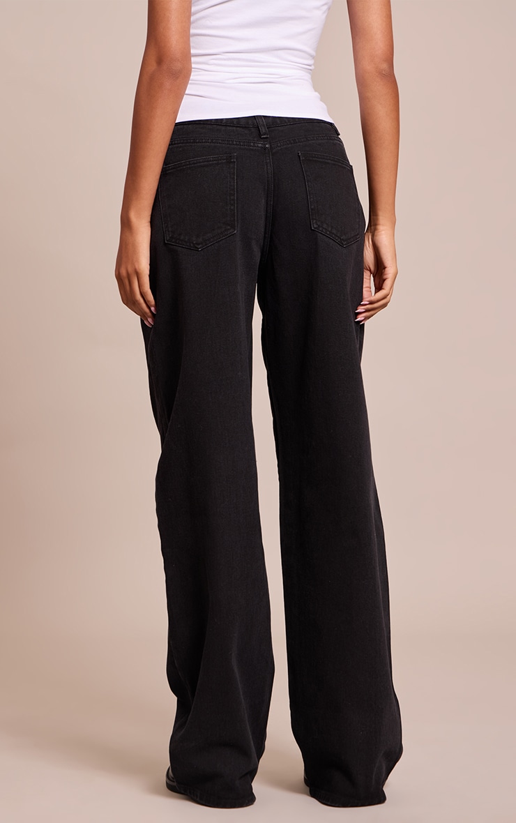 Tall Black Dipped Back Waistband Boyfriend Jeans image 3