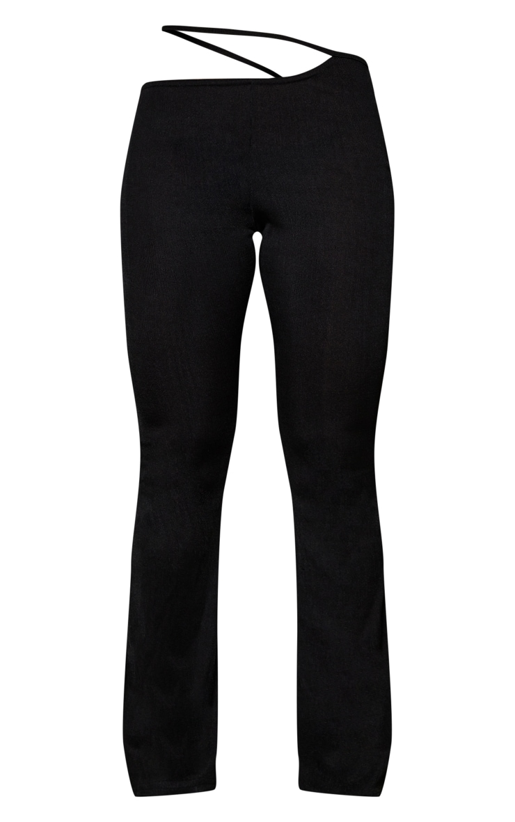 Black Bandage Acetate Rib Cut Out Strap Detail Flared Trousers image 5