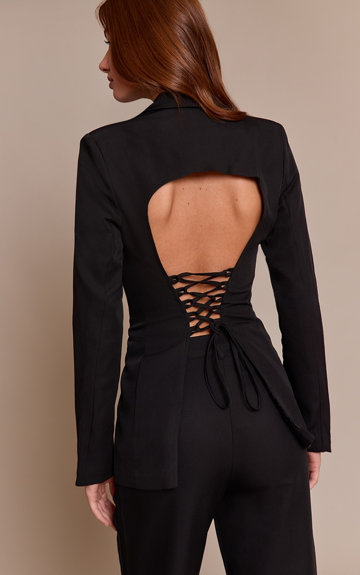 Black Fitted Lace Up Back Blazer image 2