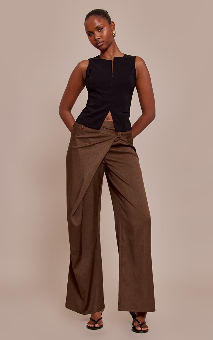 Black Stretch Woven Zip Detail Longline Top image 3