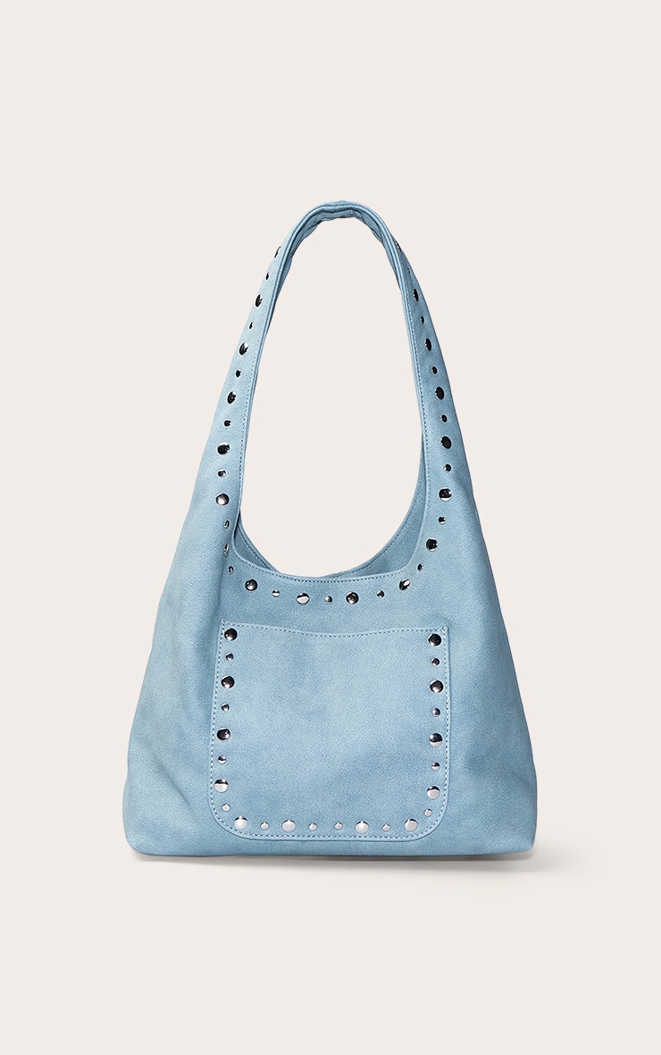 Sac à main en suédine bleu poudré à clous image 2