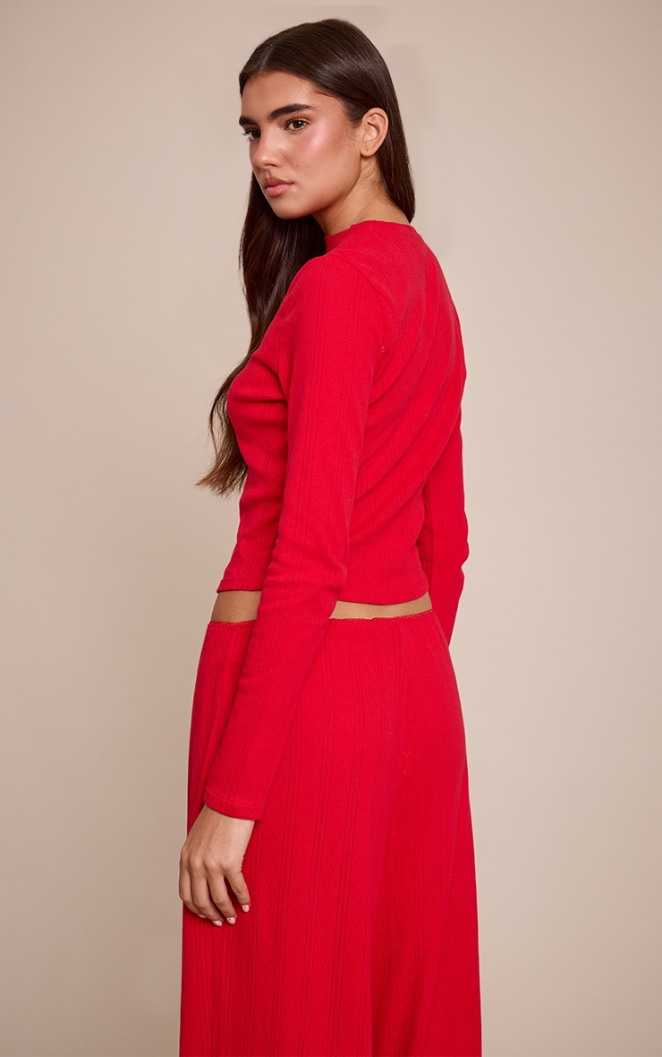 Red Pointelle Long Sleeve Pyjama Top image 2