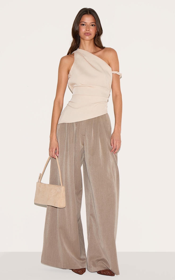 Sand Woven Asymmetric Hem Ruched Long Top image 3