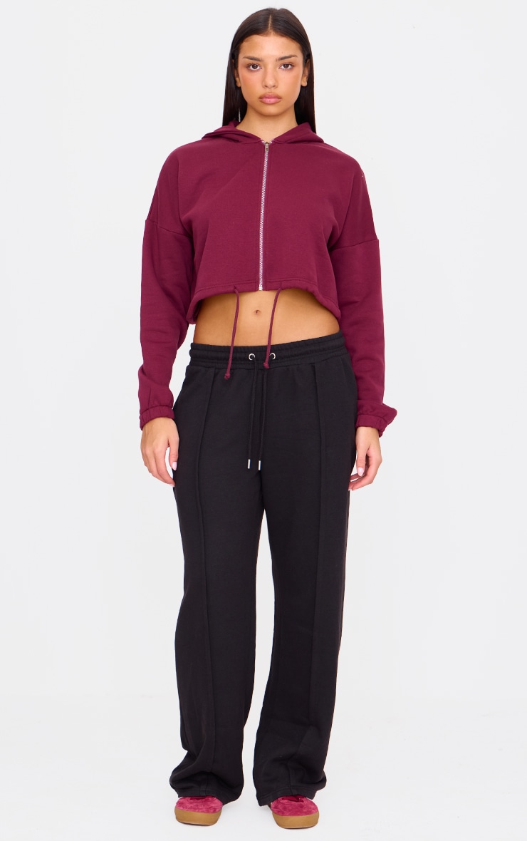 Burgundy Toggle Waist Zip Up Cropped Hoodie image 3