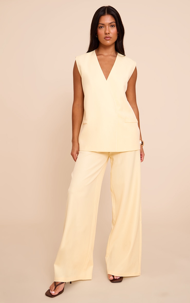 Butter Yellow Woven Collarless Oversized Shoulder Pad Vest image 3