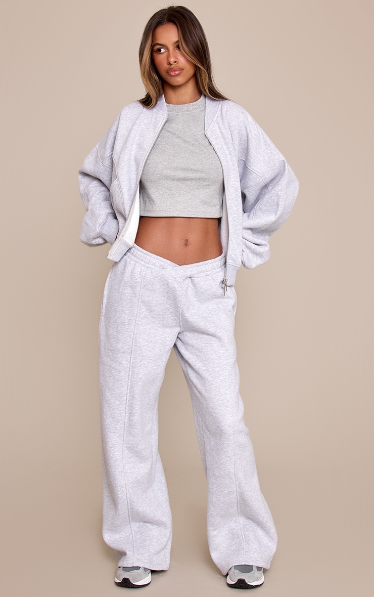 Petite Ash Grey Zip Up Collarless Sweatshirt image 3