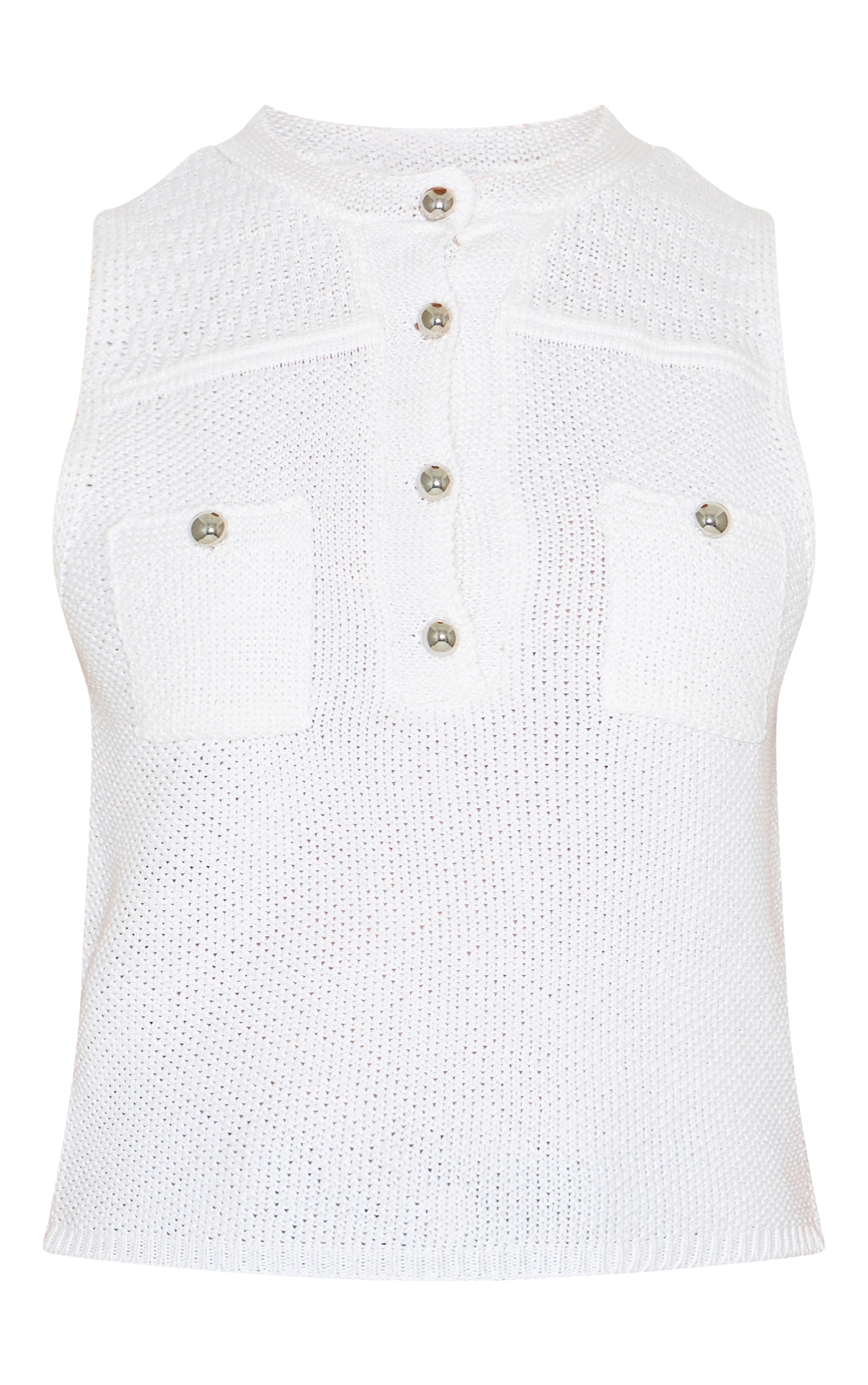 Petite White Knitted Long Top With Button Details image 5