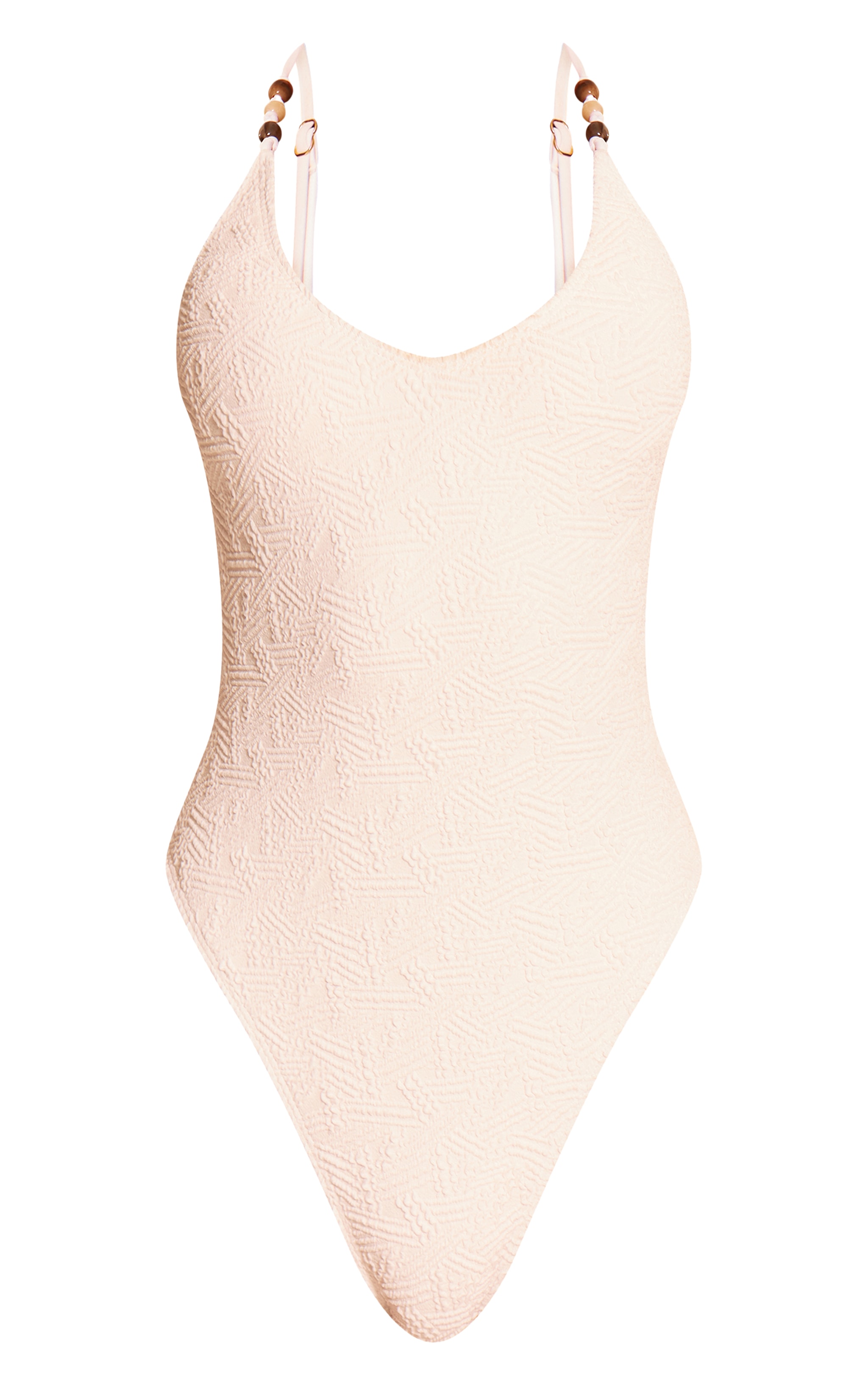 Maillot de bain texturé blanc à empiècements perles et décolleté image 5
