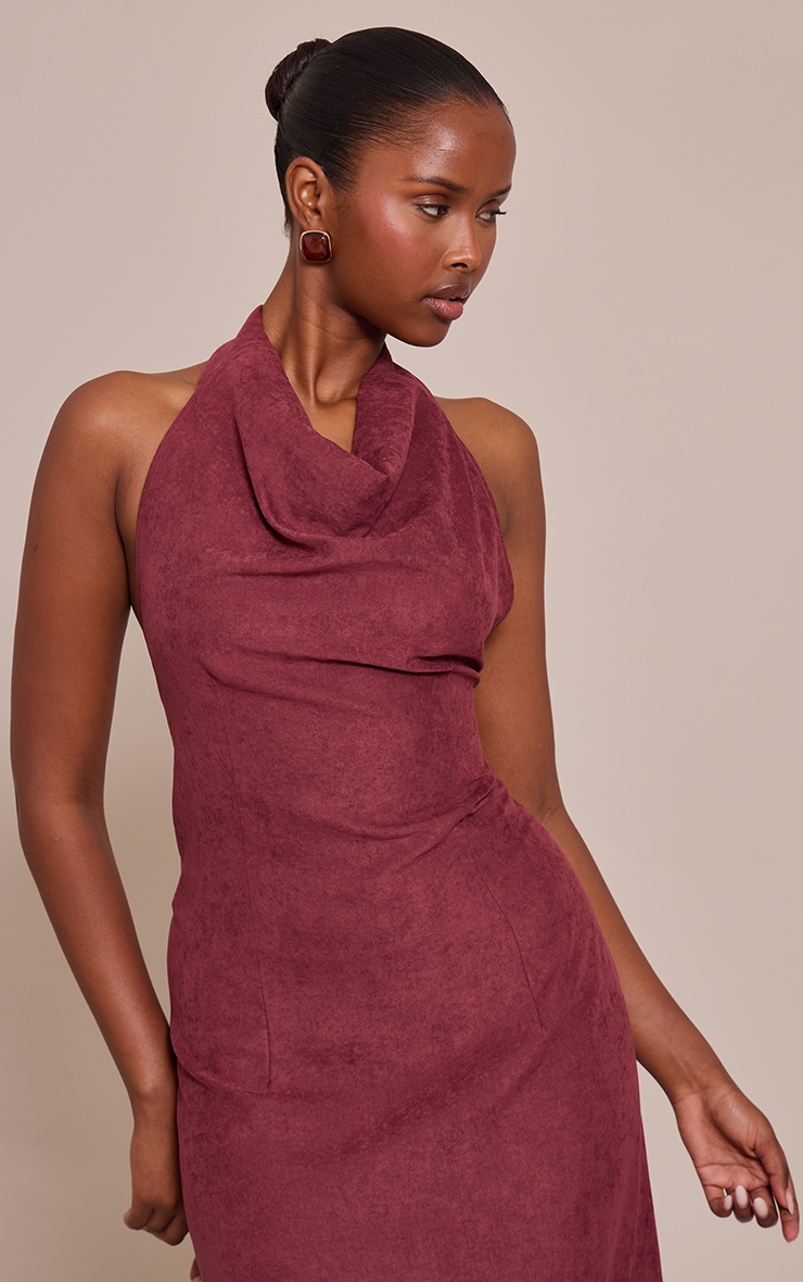 Plum Textured Cowl Neck Sleeveless Maxi Dress image 4