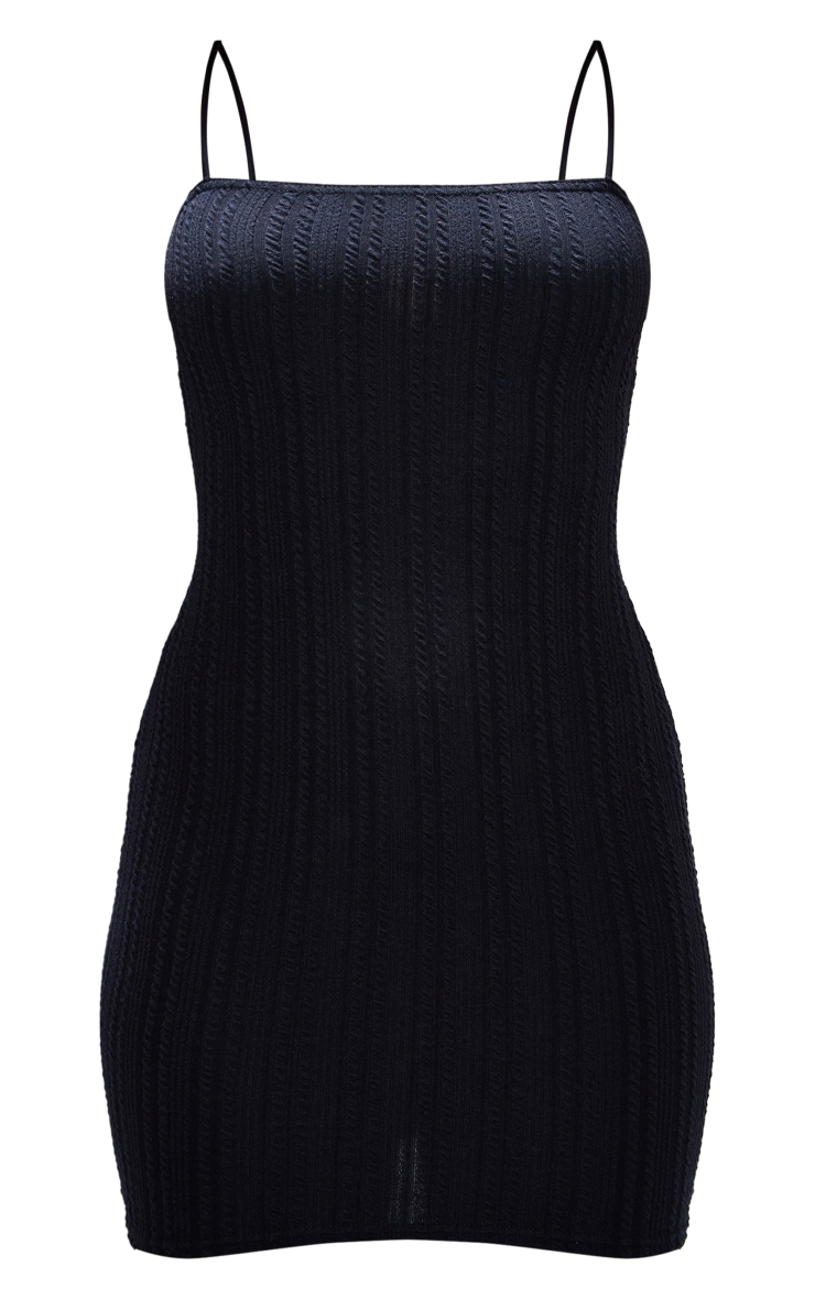 Black Textured Rib Strappy Bodycon Dress image 5