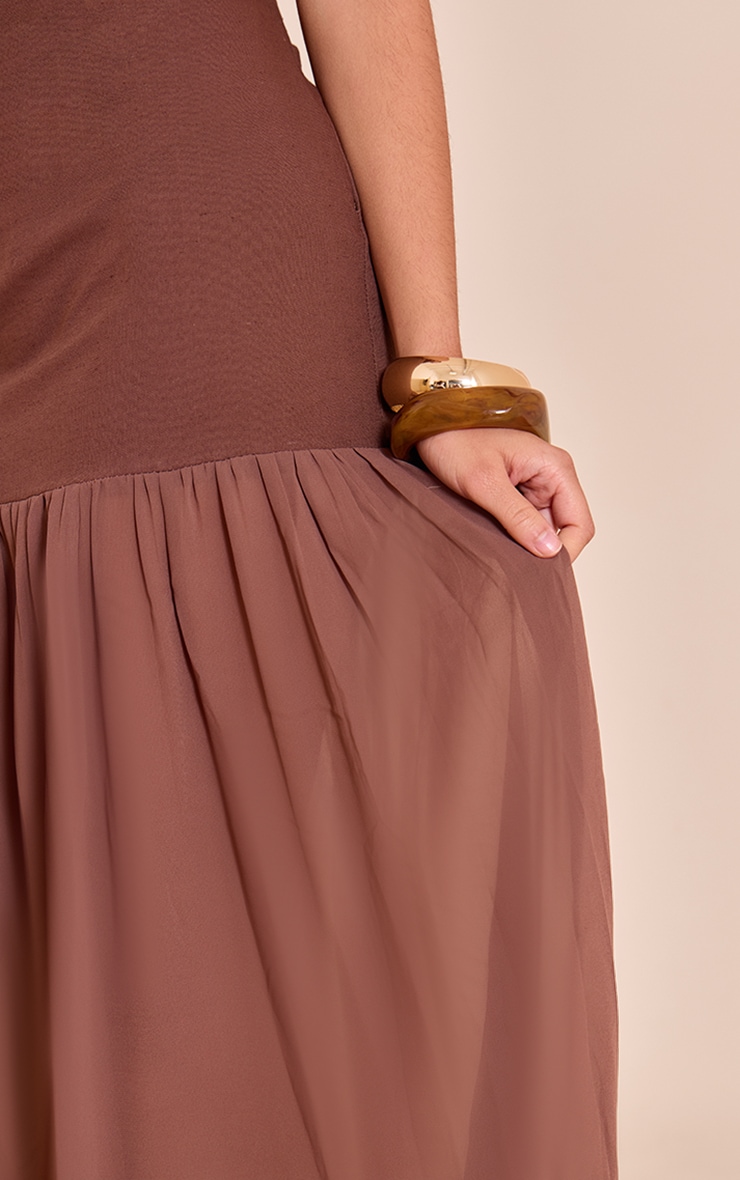 Chocolate Linen Look Strappy Dropped Waist Maxi Dress image 4