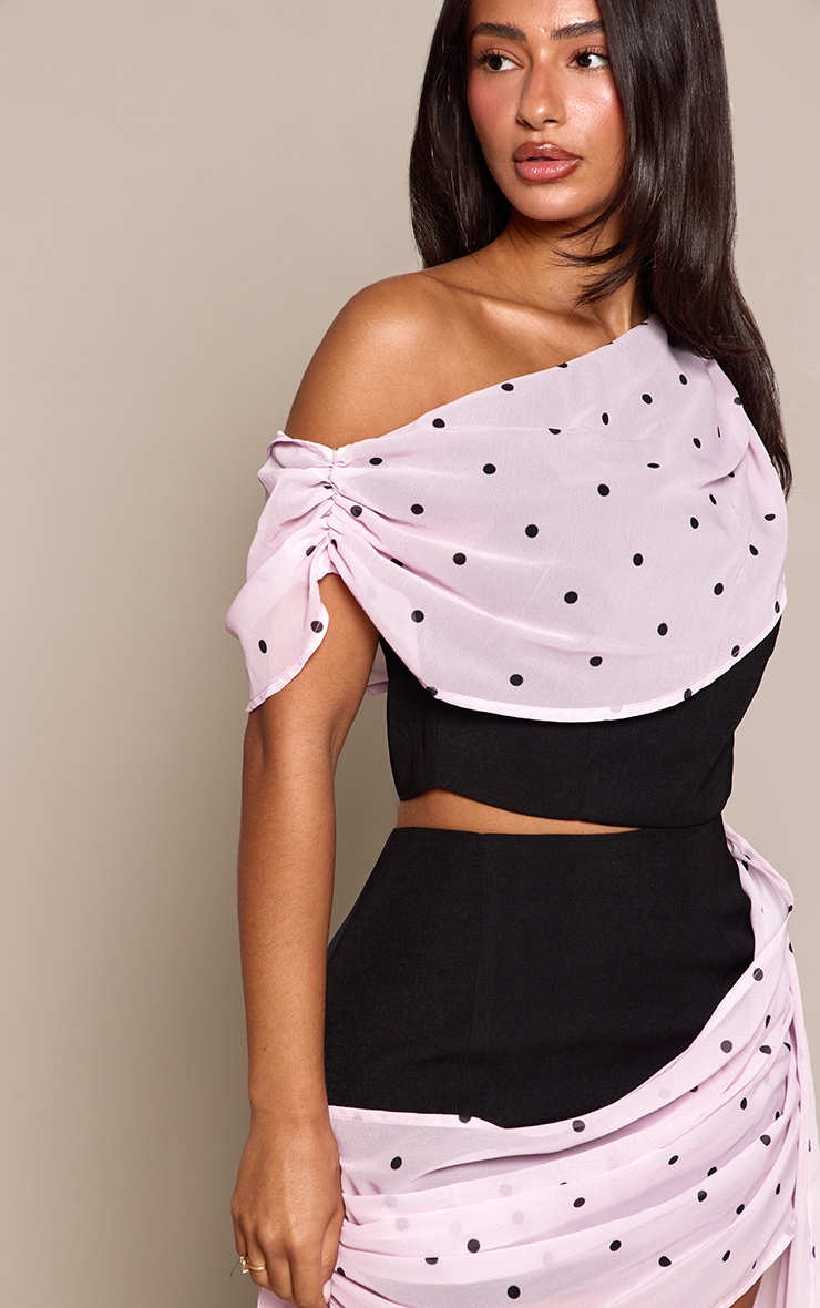 Petite Pink Polka Dot Chiffon Cape Drape Top image 4