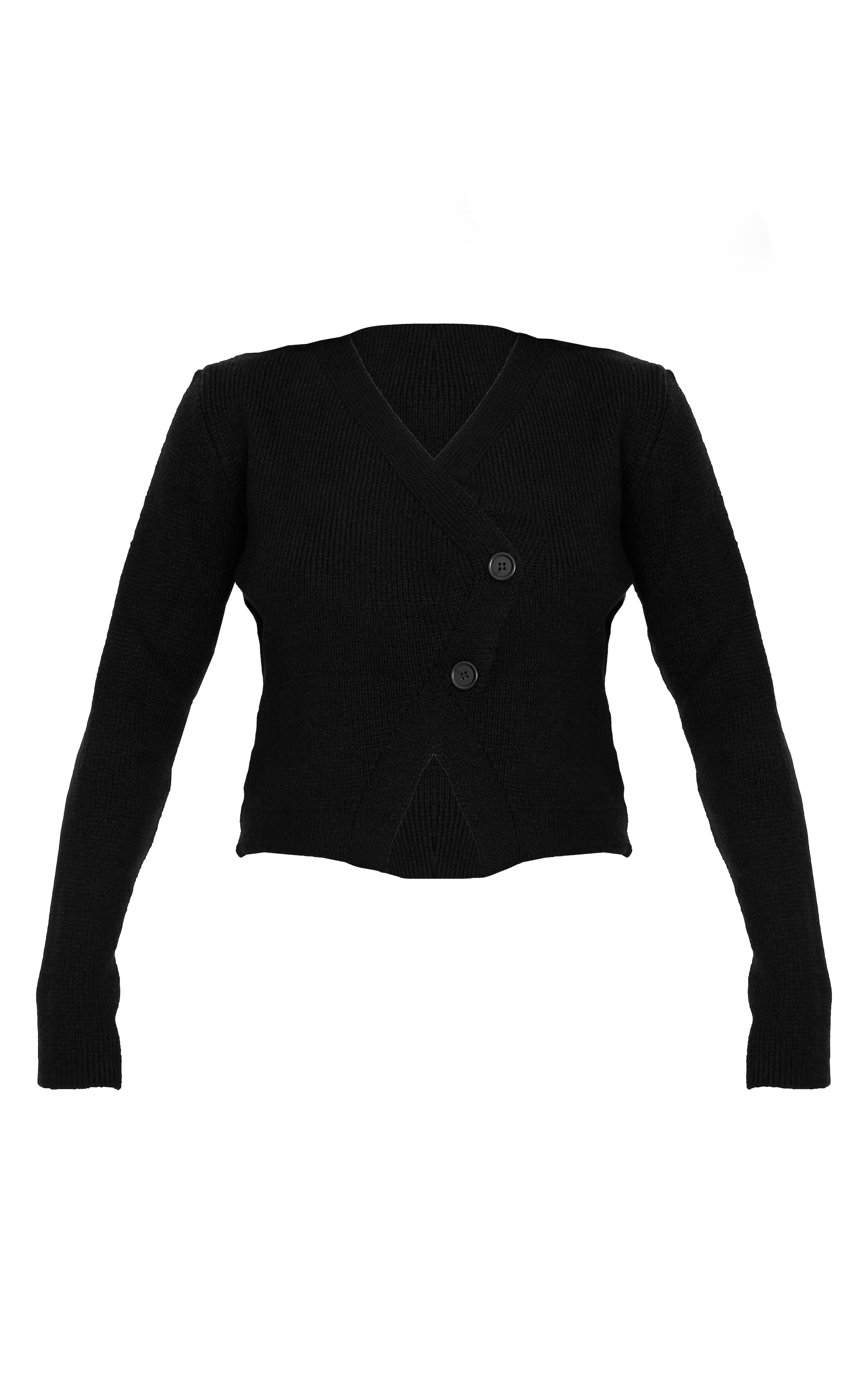 Black Knit Asymmetric Button Up Cardigan image 5