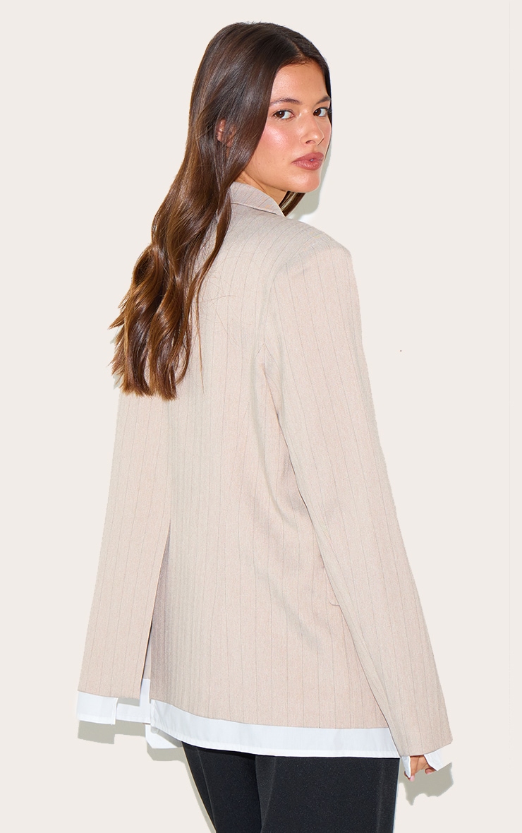 Taupe Pinstripe Shirt Detail Blazer image 2