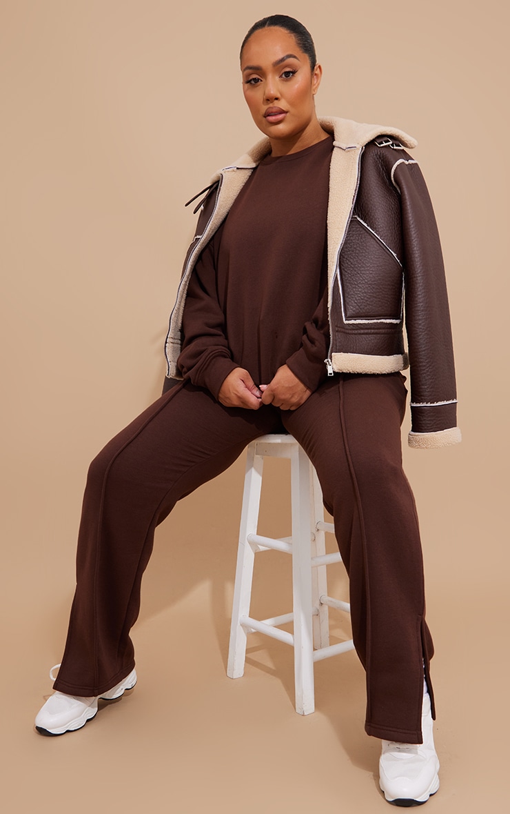 Plus Chocolate Seam Detail Split Hem Joggers image 1