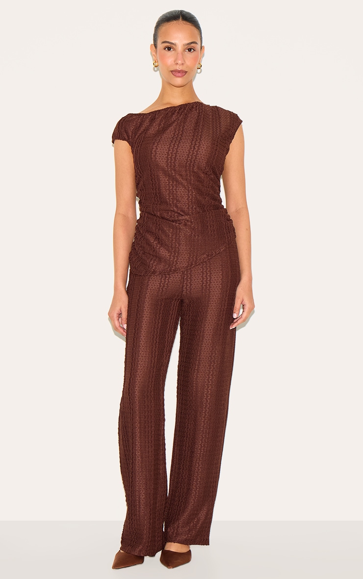 Petite Chocolate Asymmetric Textured Off Shoulder Top image 3