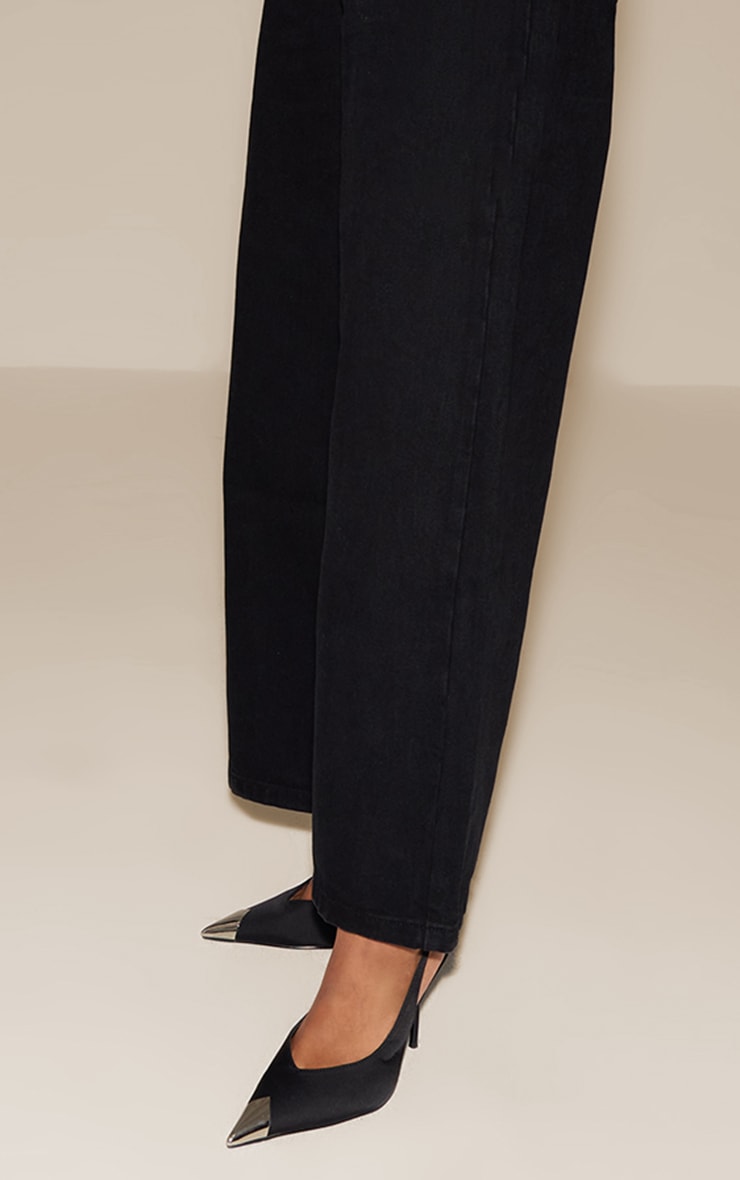 Black Satin Silver Cap Court Heels image 1