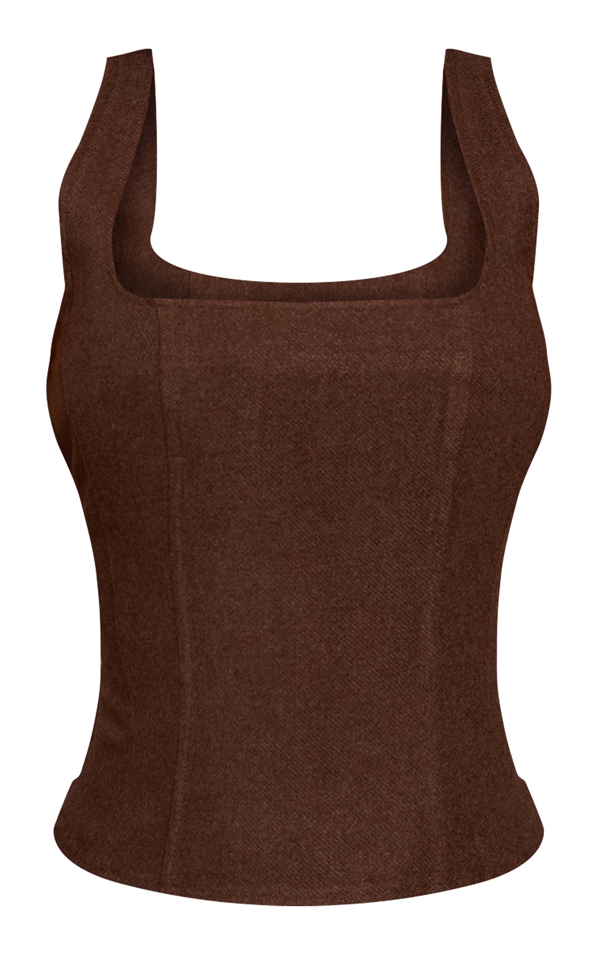 Dark Brown Twill Tailored Square Neck Zip Though Top image 5