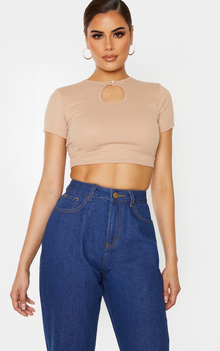 Tall Stone Ribbed Keyhole Crop Top