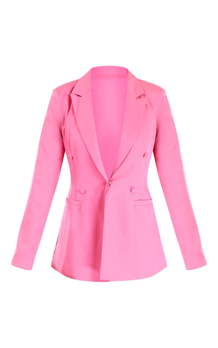 Bubblegum Pink Double Breasted Woven Blazer image 5