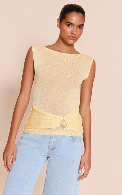 Lemon Boat Neck Filagree Trim Top