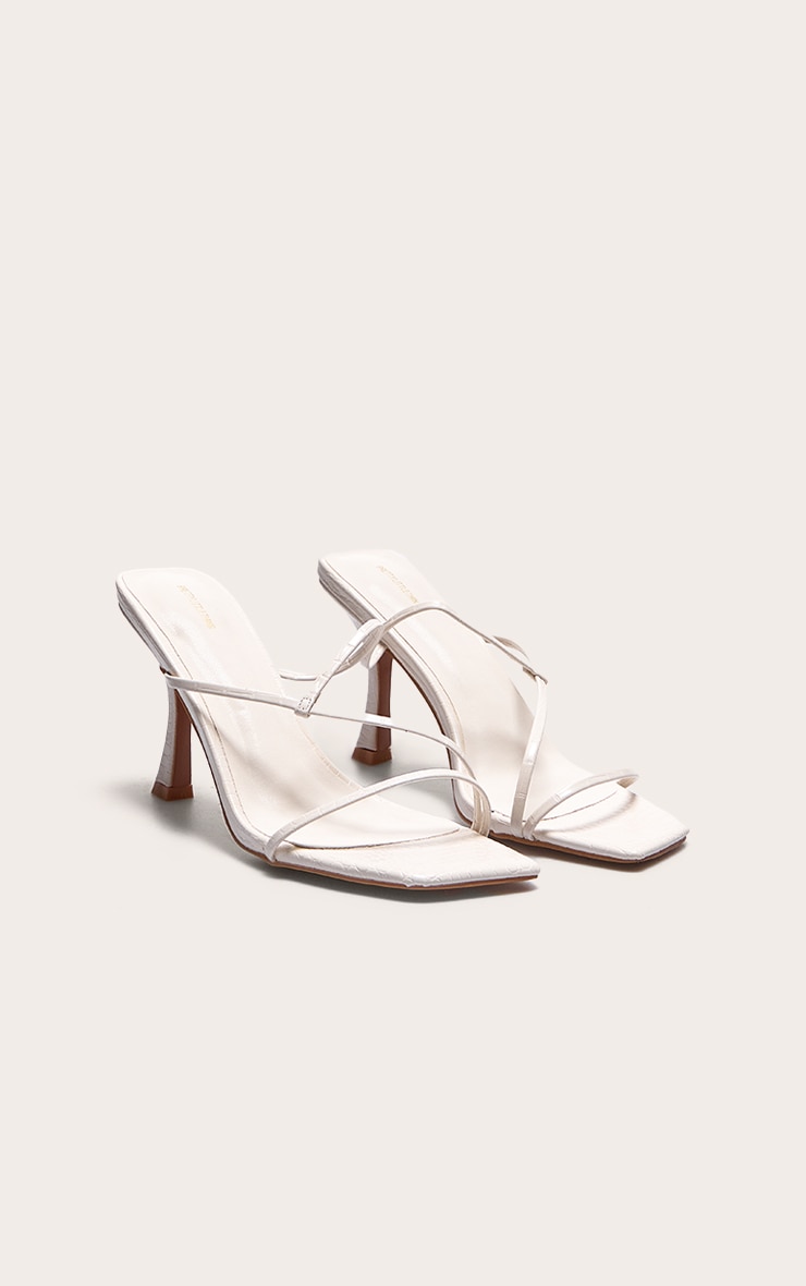 Cream Croc PU Square Toe Strappy Mid Heeled Mules image 2