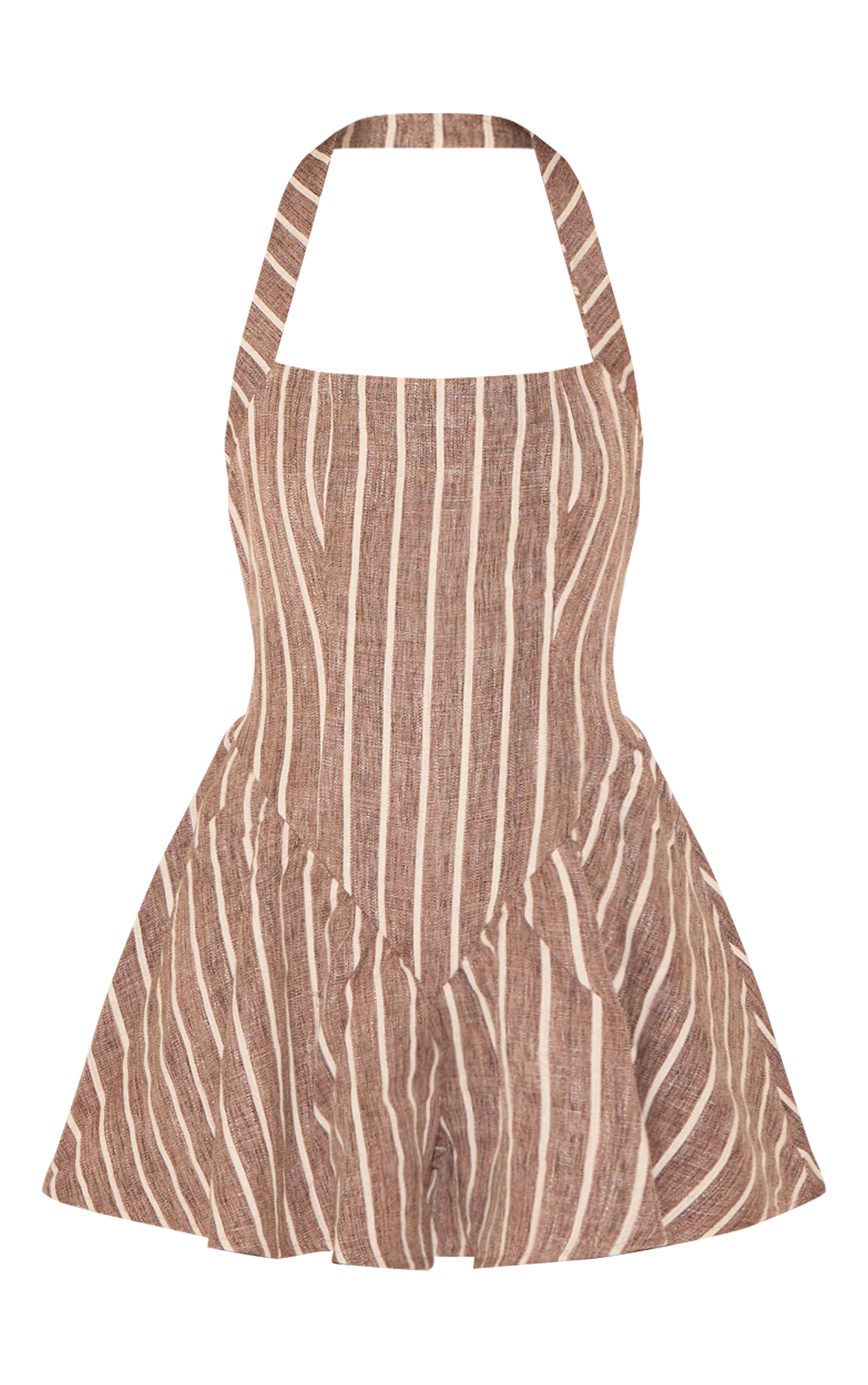 Chocolate Pinstripe Linen Halter Neck Floaty Romper image 5