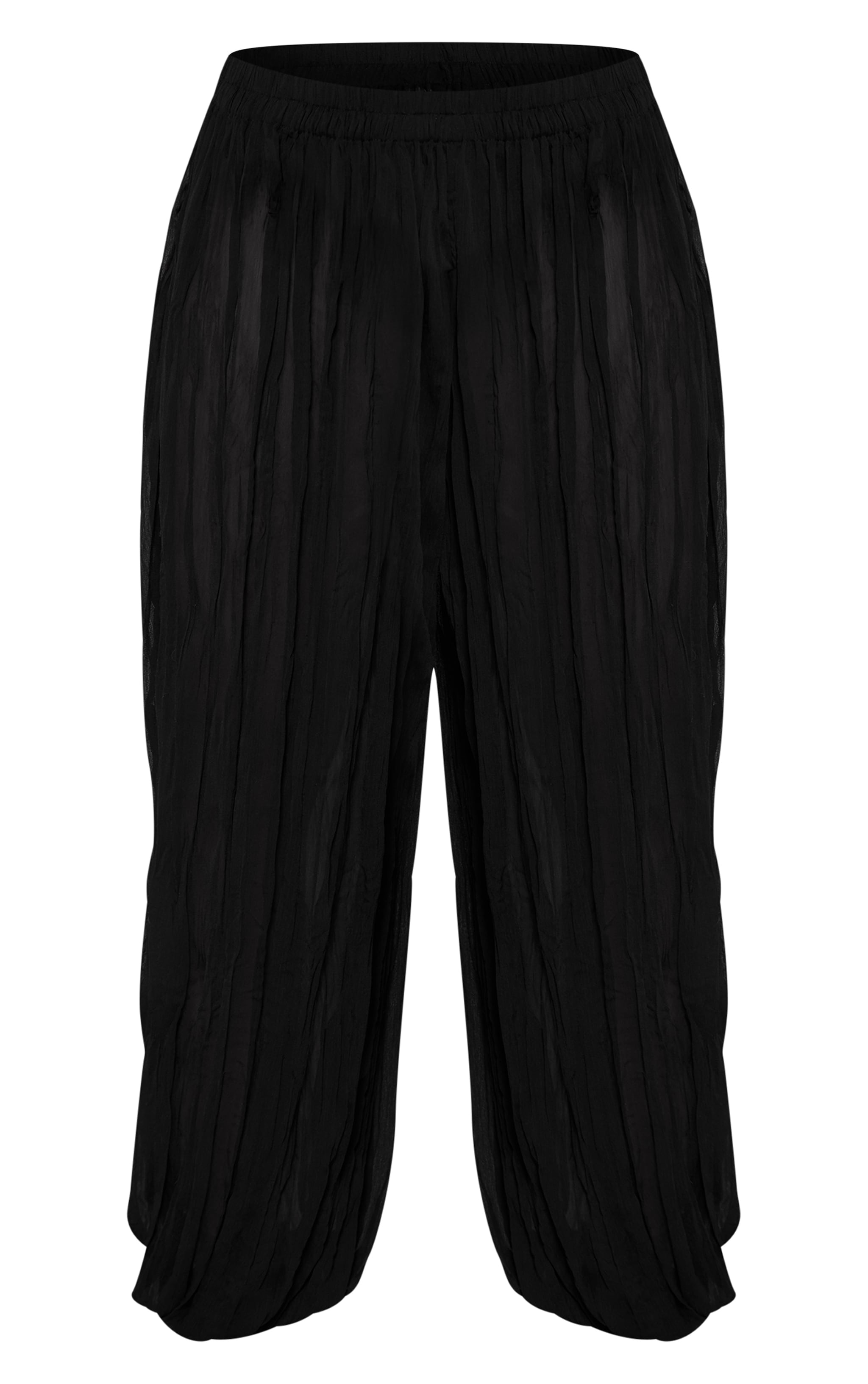 Black Textured Sheer Balloon Hem Pants image 5