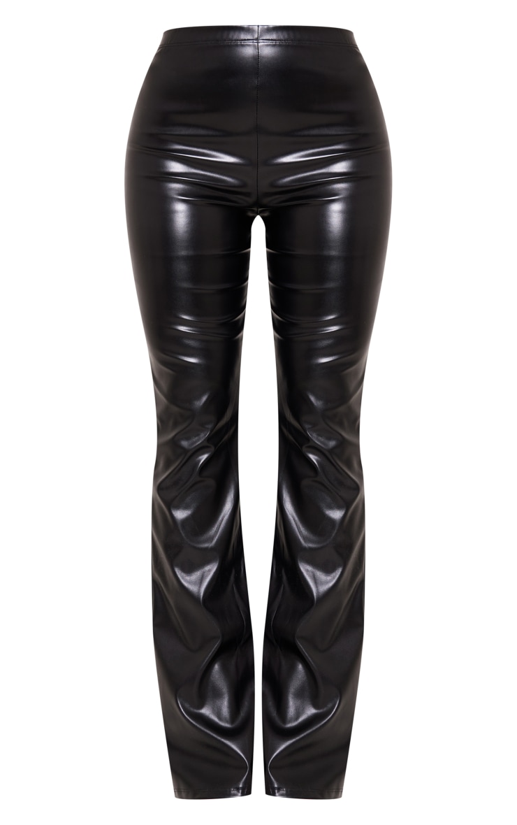 Black Faux Leather High Waisted Flared Pants image 5