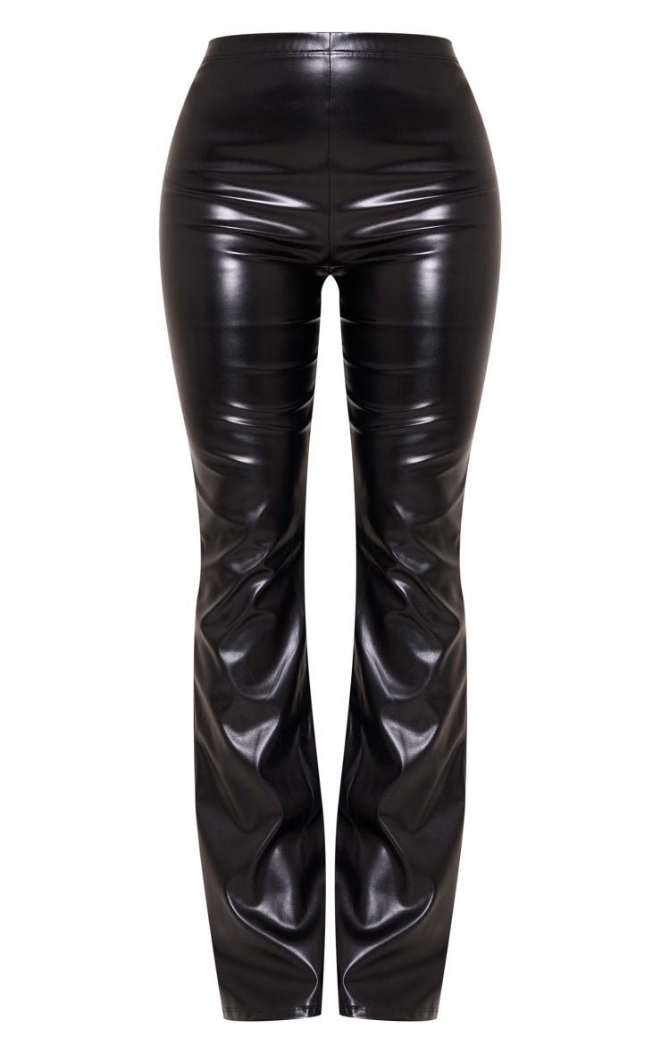 Black Faux Leather High Waisted Flared Trousers image 5