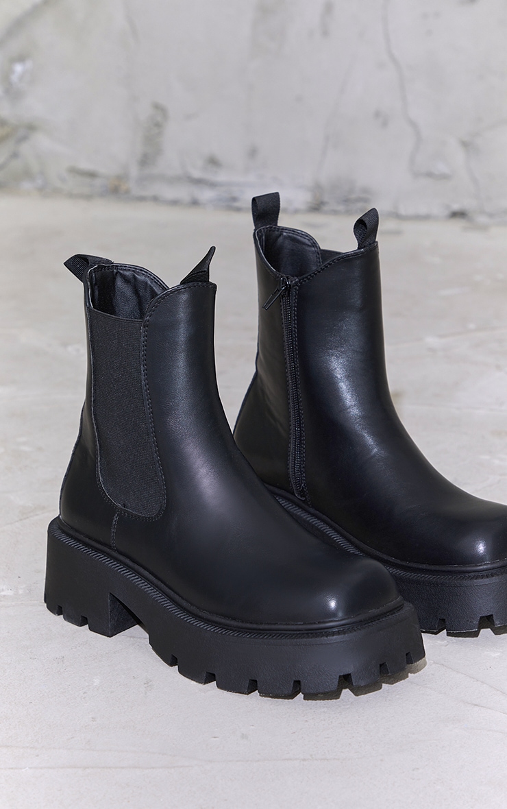 Black Square Toe Chunky Chelsea Boots image 3