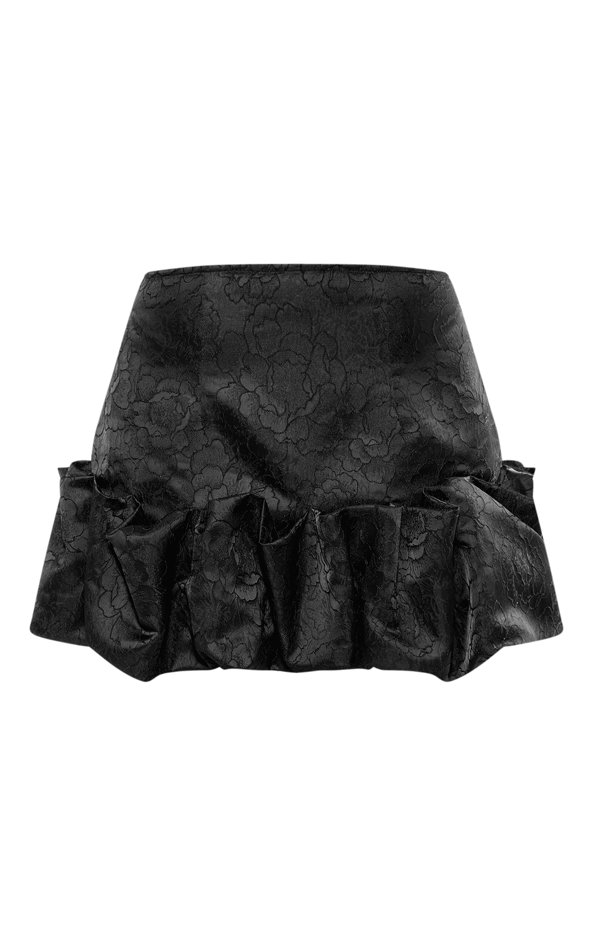 Black Floral Satin Puffball Hem Mini Skirt image 4