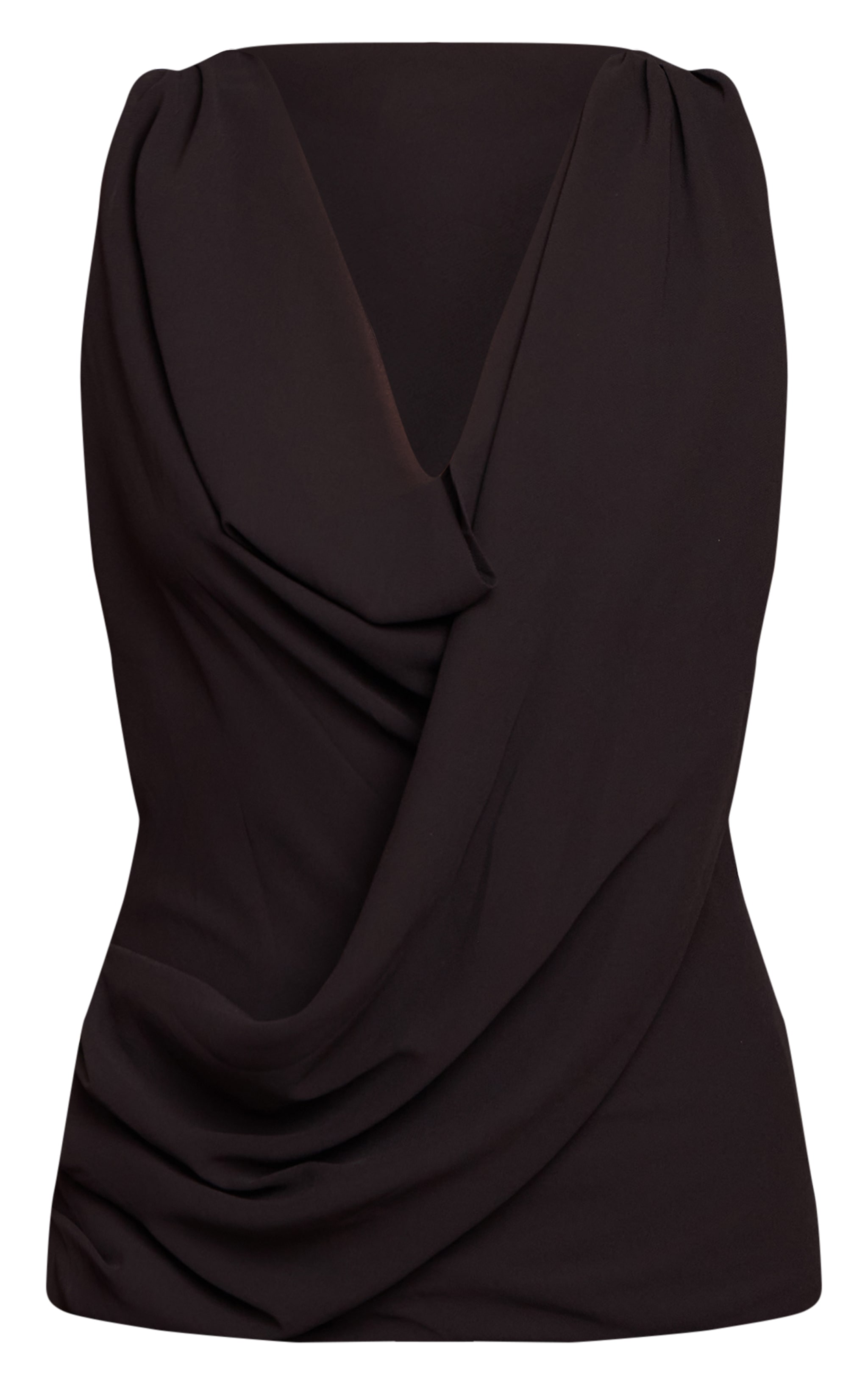 Top drapé en mousseline de soie noire sans manches image 5