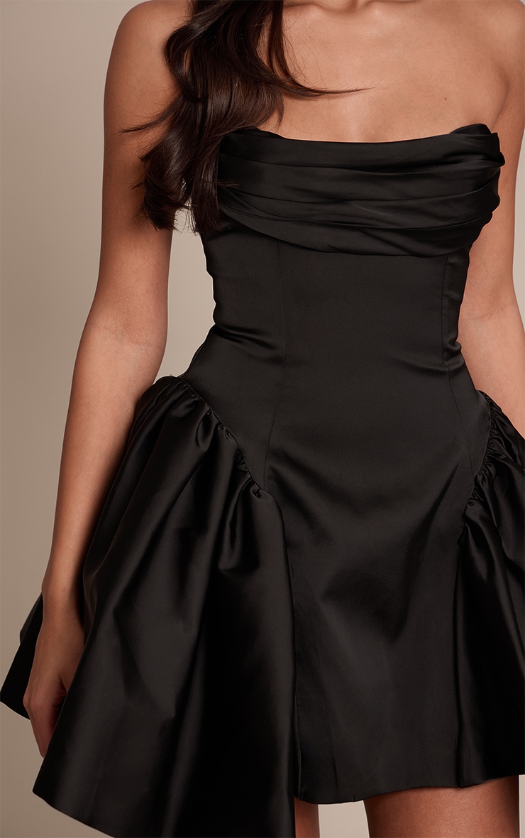 Black Satin Bandeau Extreme Puff Shift Dress image 4