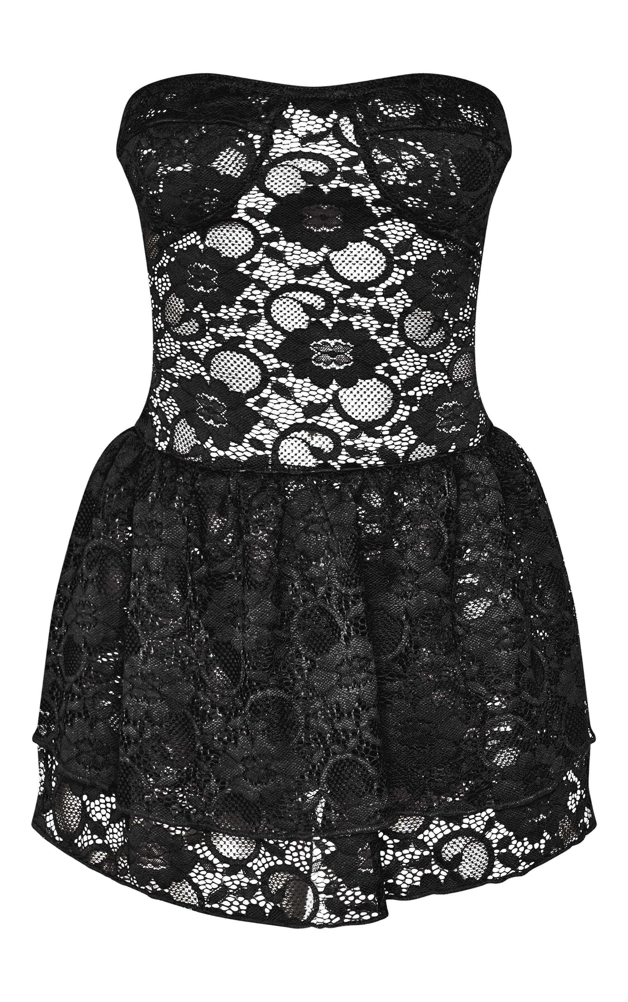 Petite Black Bandeau Lace Ruffle Mini Dress image 5