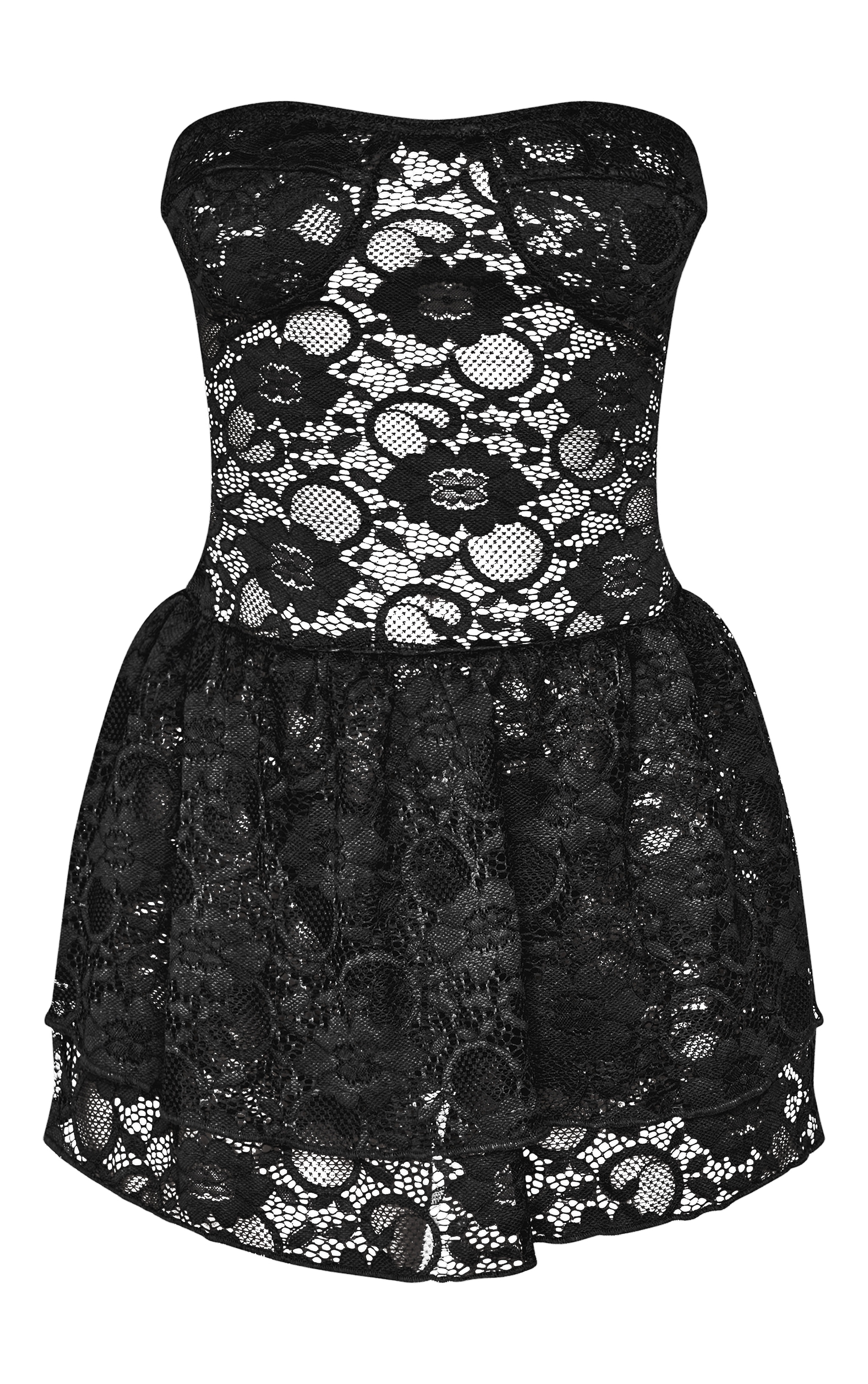 Petite Mini robe bustier en dentelle noire à volants image 5