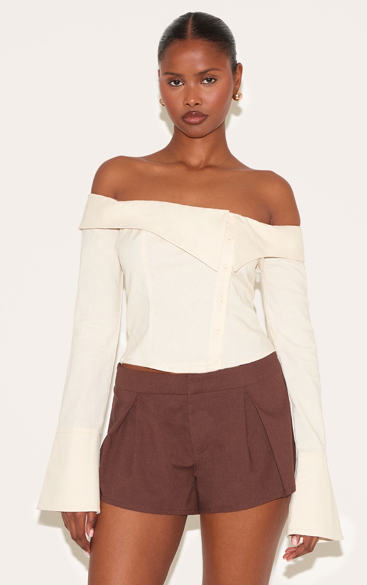 Butter Yellow Linen Blend Bardot Button Up Shirt image 1