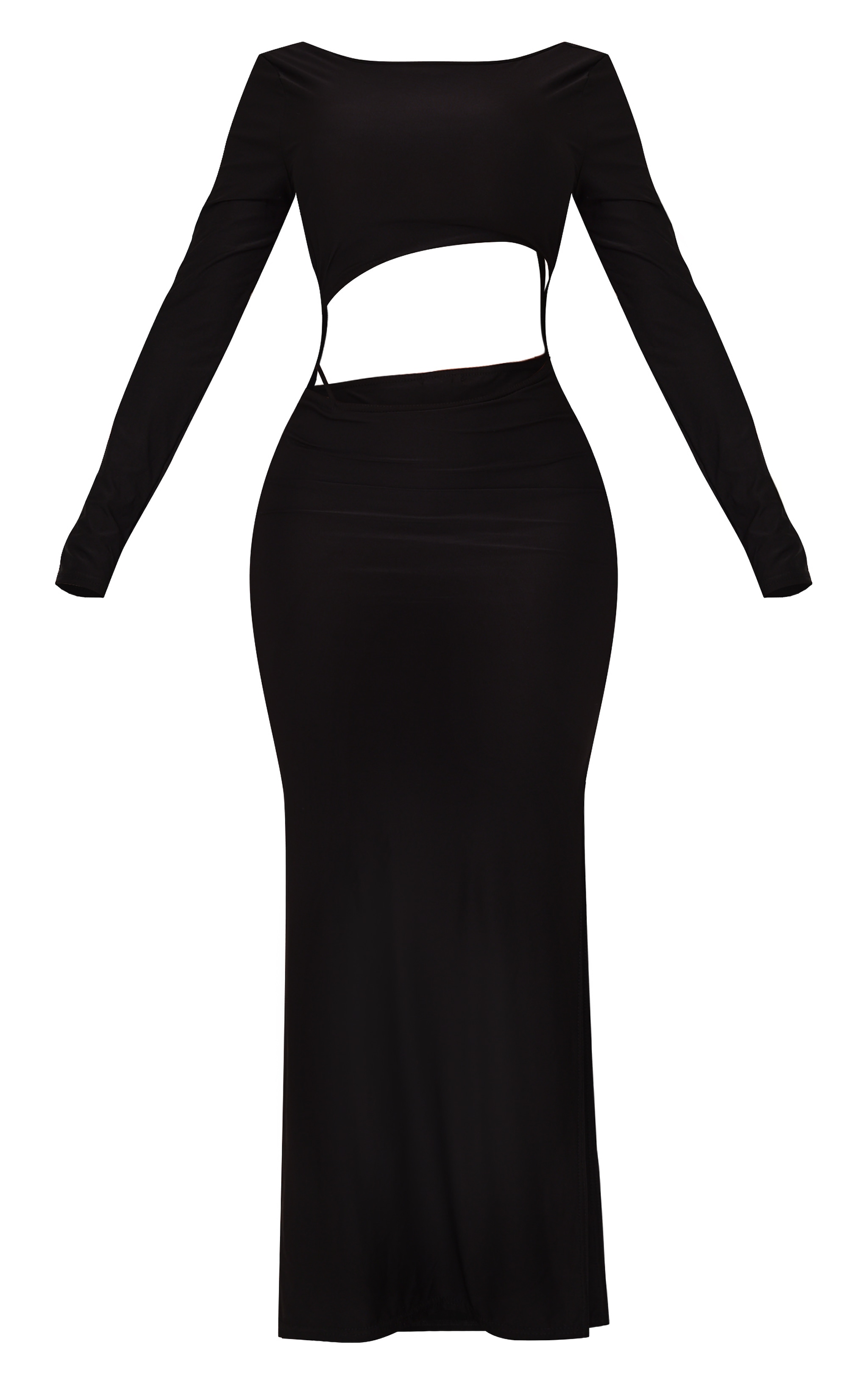 Shape Black Slinky Long Sleeve Cut Out Strap Detail Maxi Dress image 5