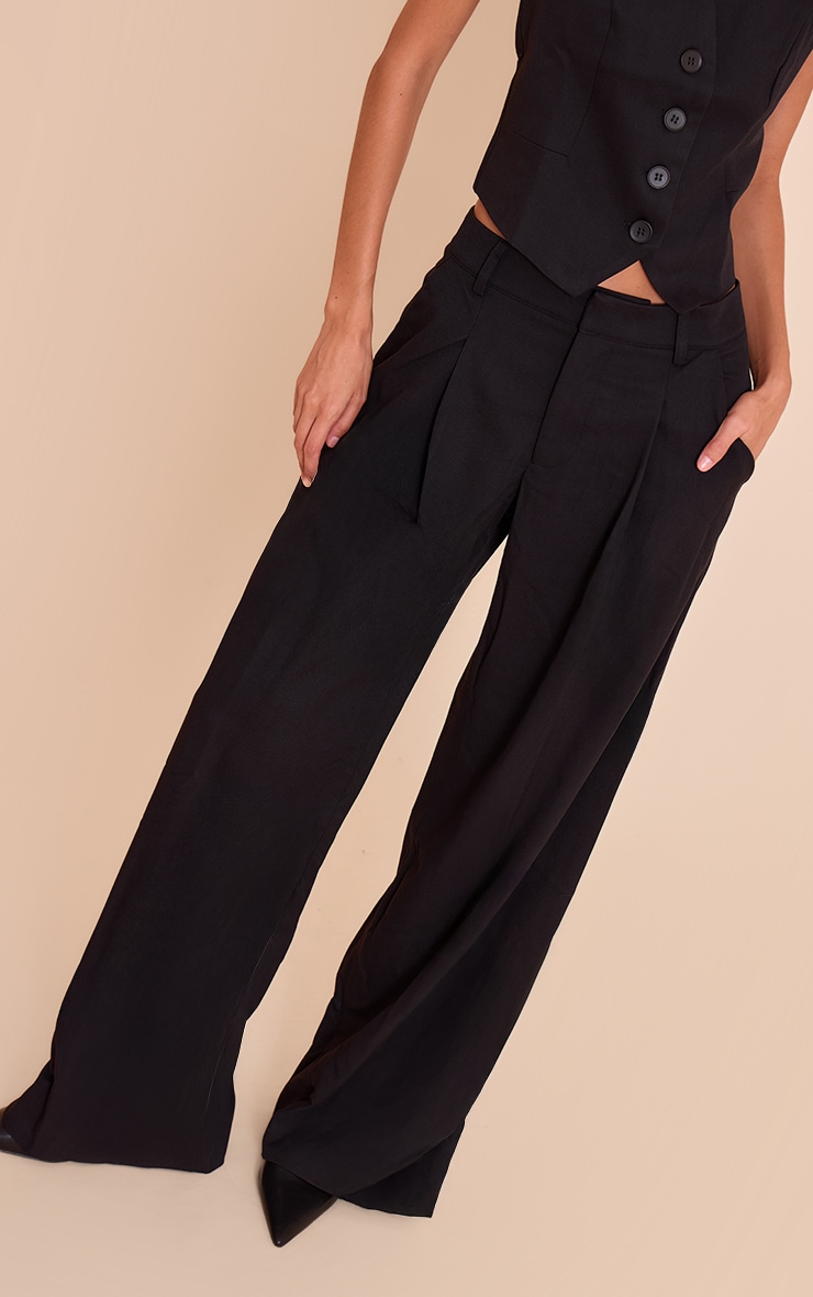 Black Tailored Woven Pleated Wide Leg Pant image 2