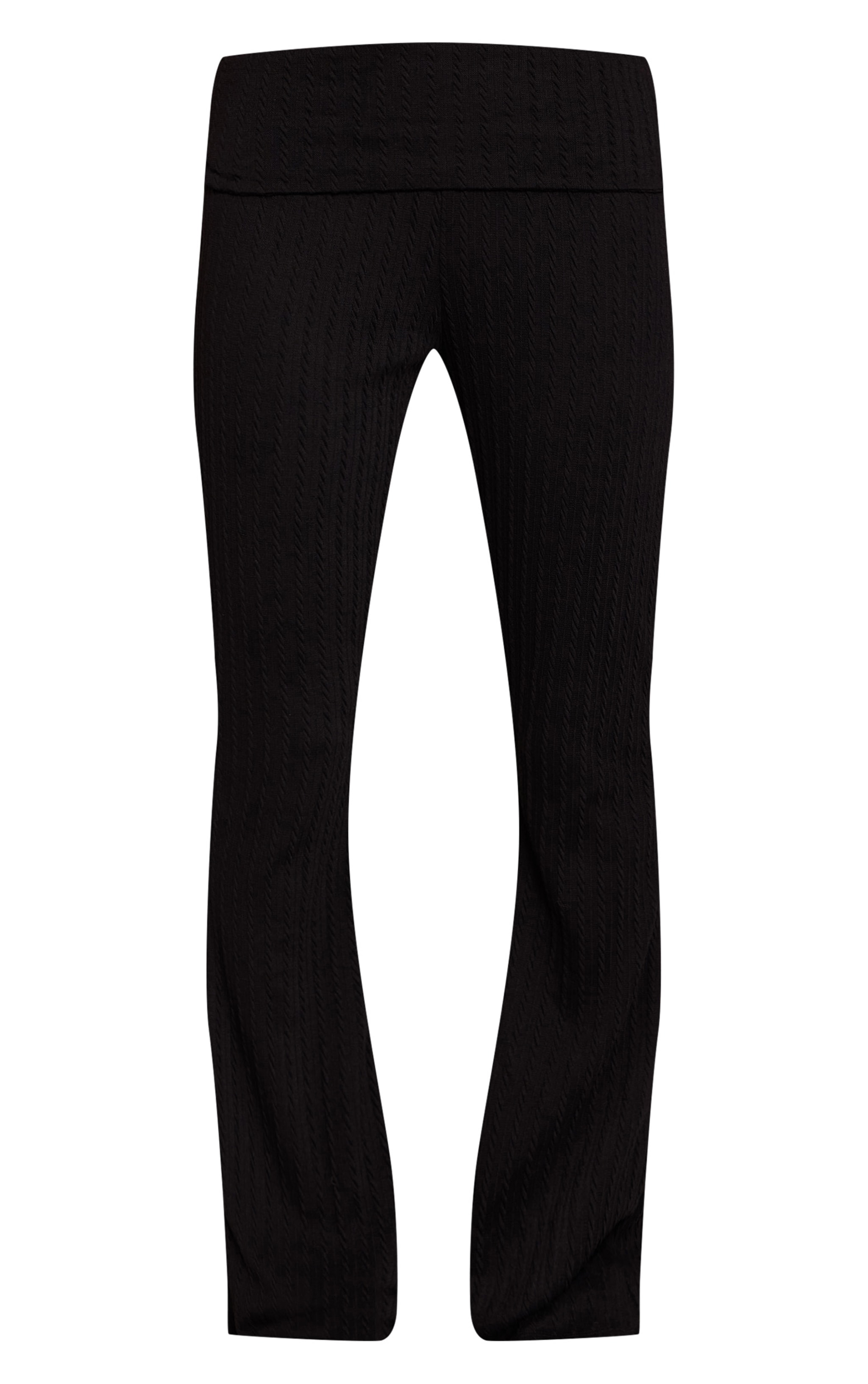 Black Cable Textured Jersey Fold Over Flared Pant image 5
