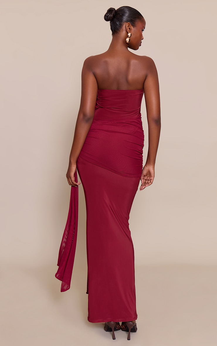 Robe longue moulante rouge vin à détail foulard image 2