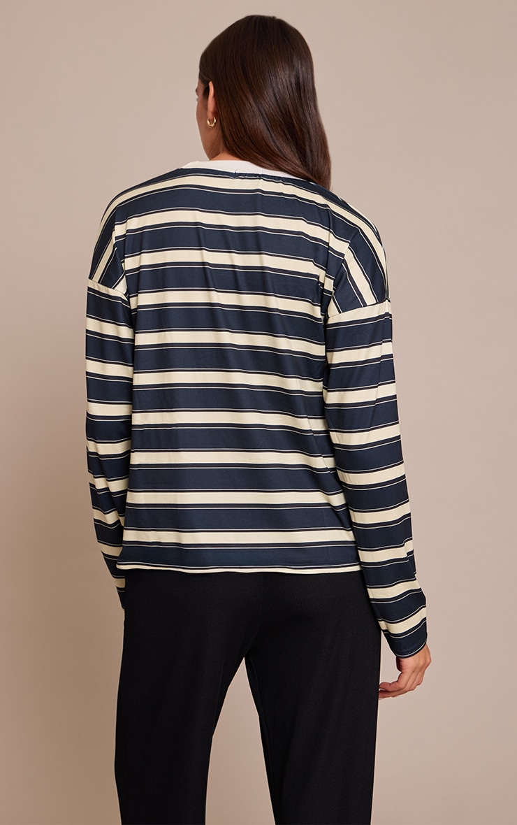 Navy Stripe Crew Neck Long Sleeve Top image 2