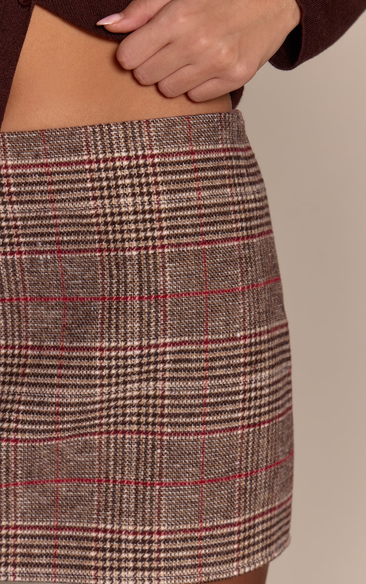 Brown Tartan Wool Look Mini Skirt image 5