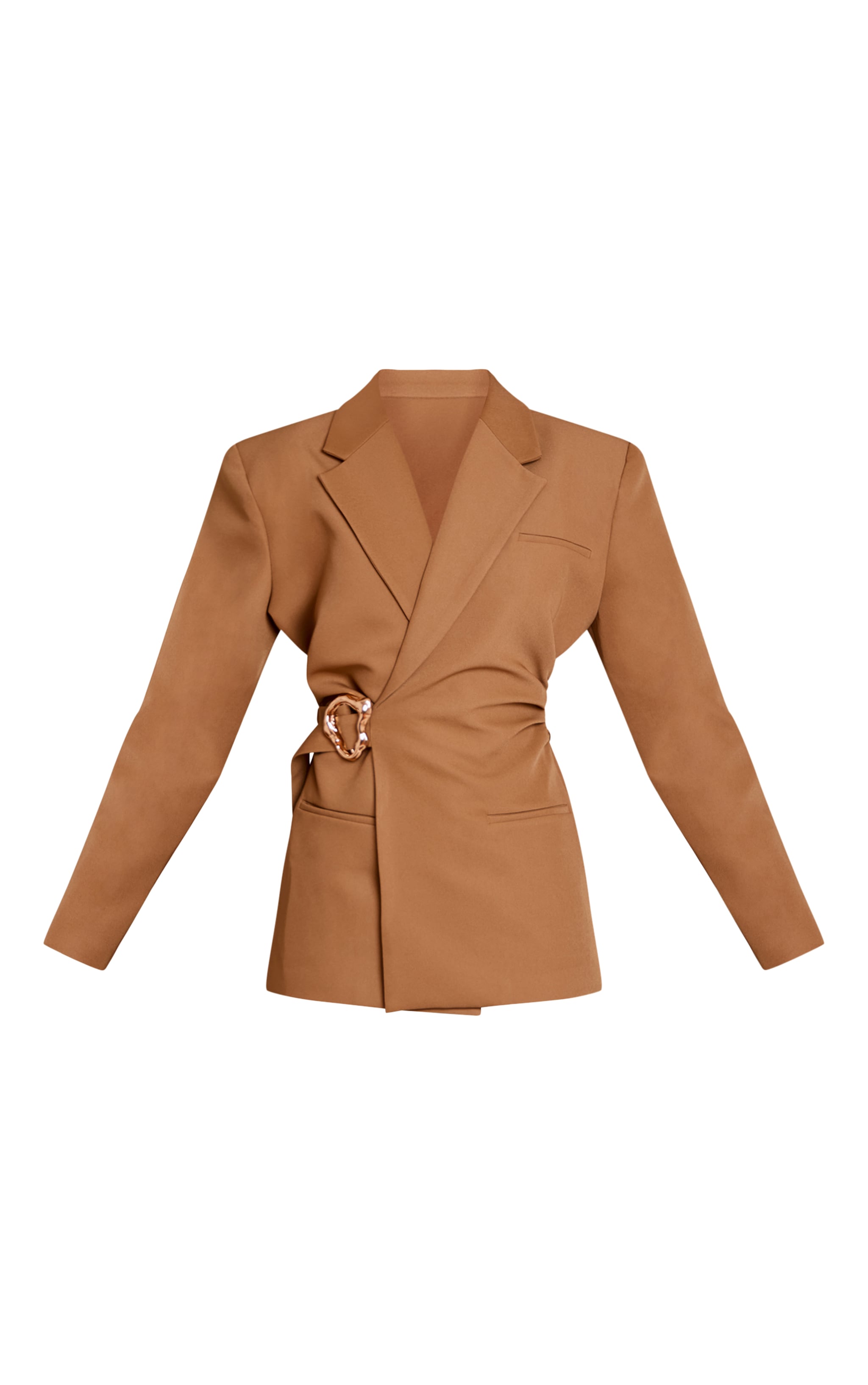 Camel Belted Trim Detail Blazer image 5