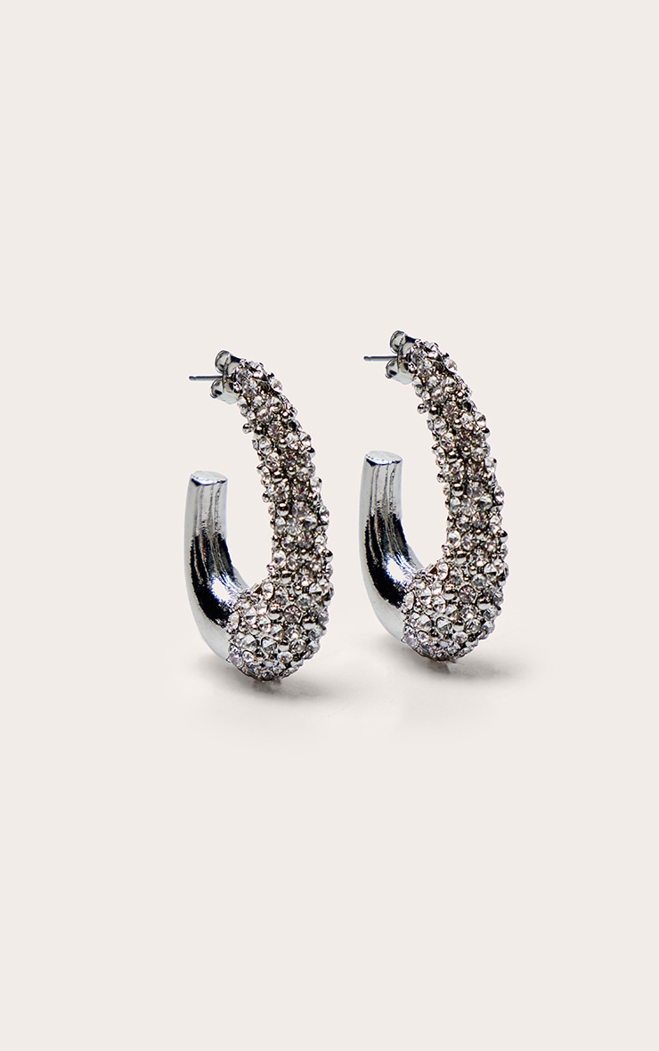 Boucles d'oreilles épaisses drapées argentées à strass image 3
