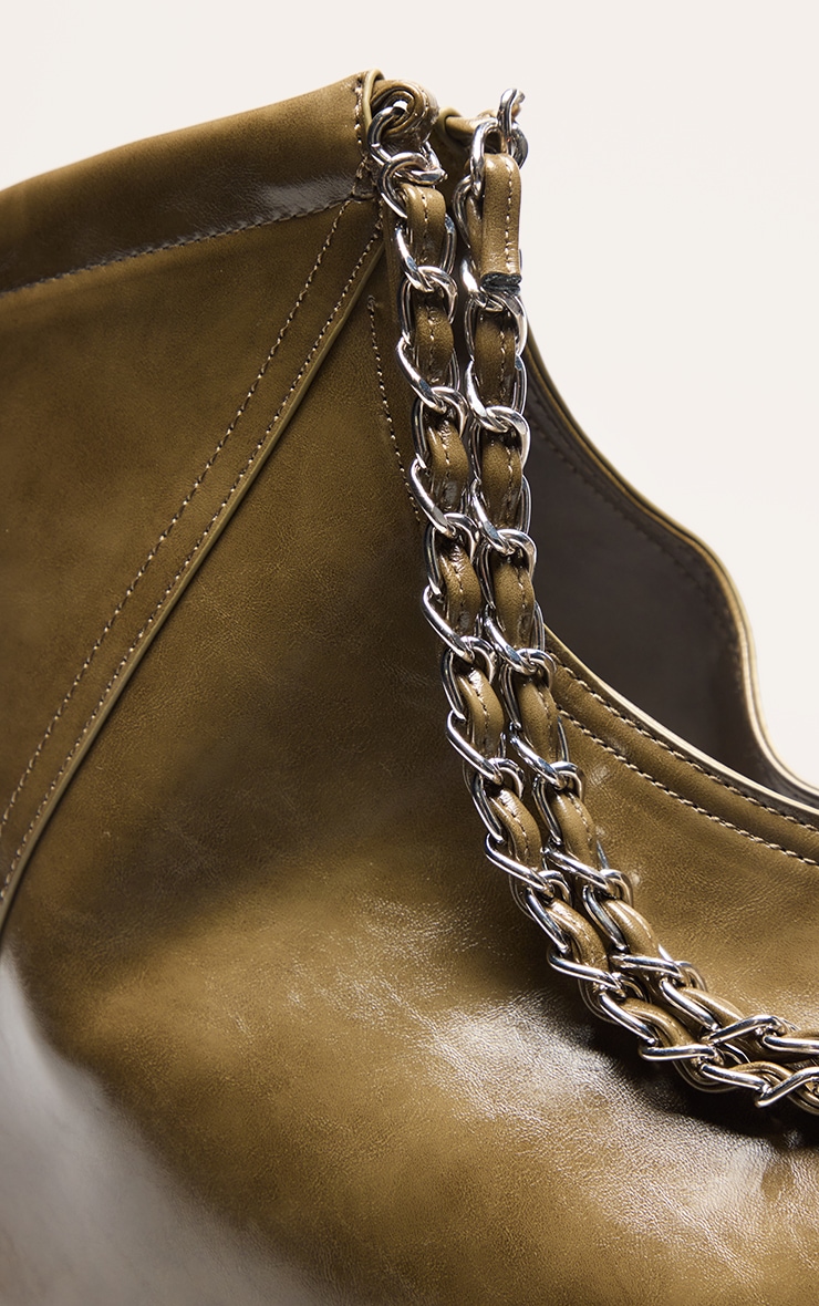 Khaki PU Faux Suede Slouchy Tote Bag image 5